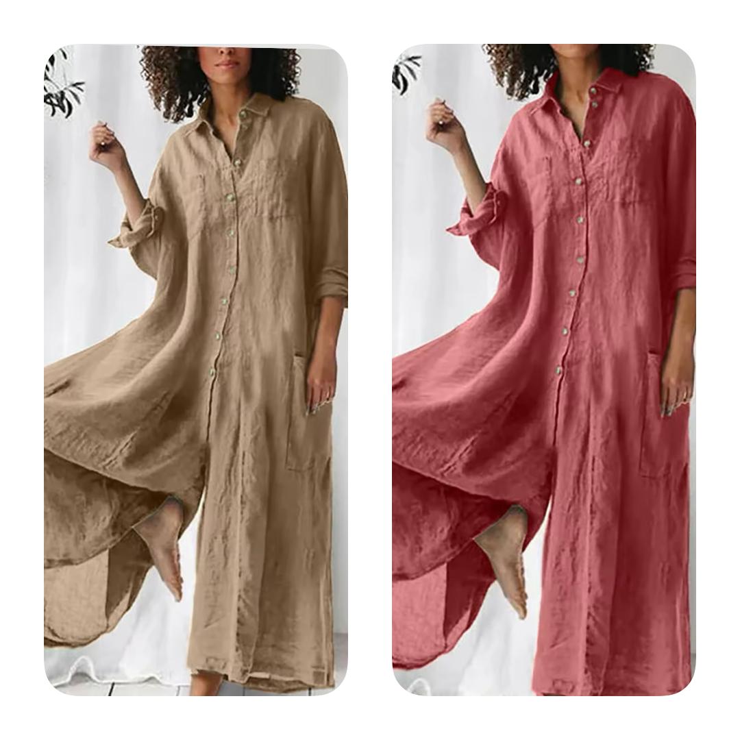 Pure Cotton–Linen Loose Wide-Leg Jumpsuit