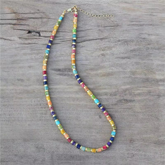 Natural Stone Jasper Tube Beads Choker