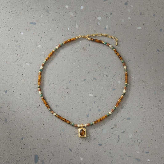 18K Real Gold Plated Turquoise & Amber Necklace