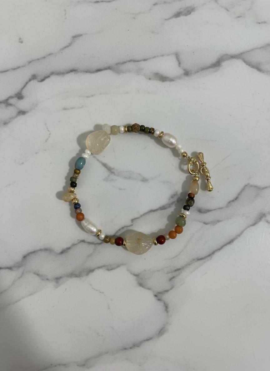 Handmade Natural Stone & Pearl Bracelet