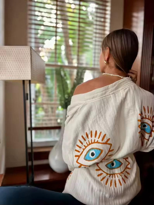 Summer Turkish Cotton Evil Eye Robe
