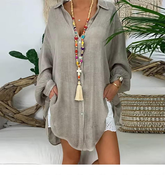 Oversized Cotton–Linen Beach Shirt