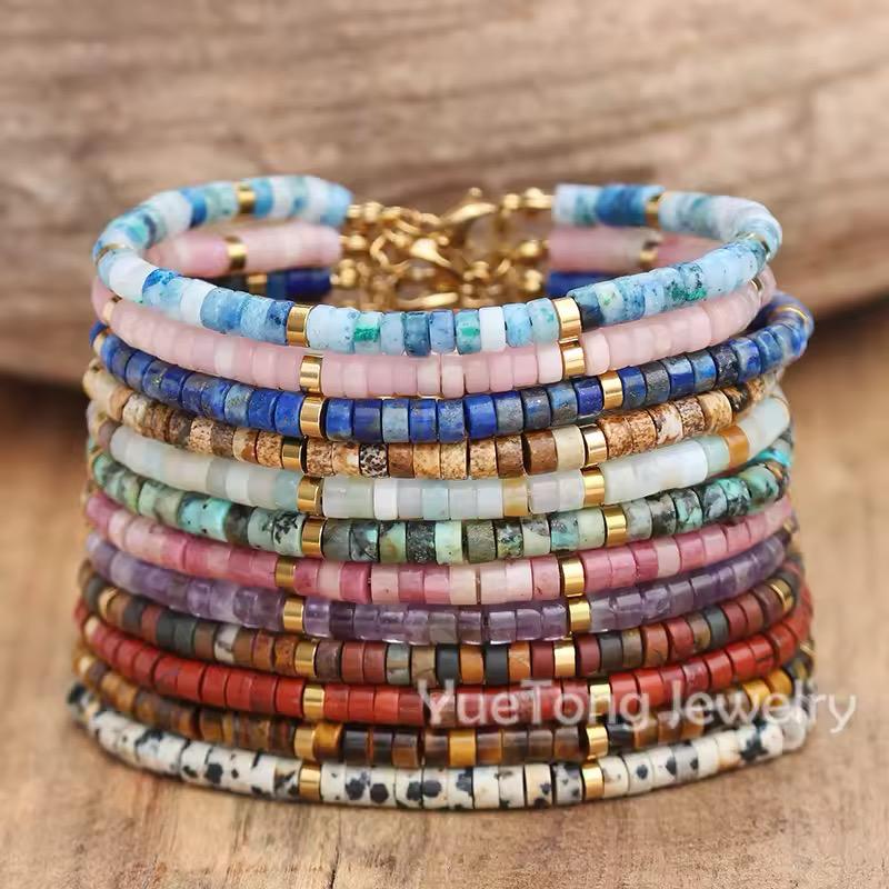 18K PVD Gold & Natural Stone Bead Bracelet