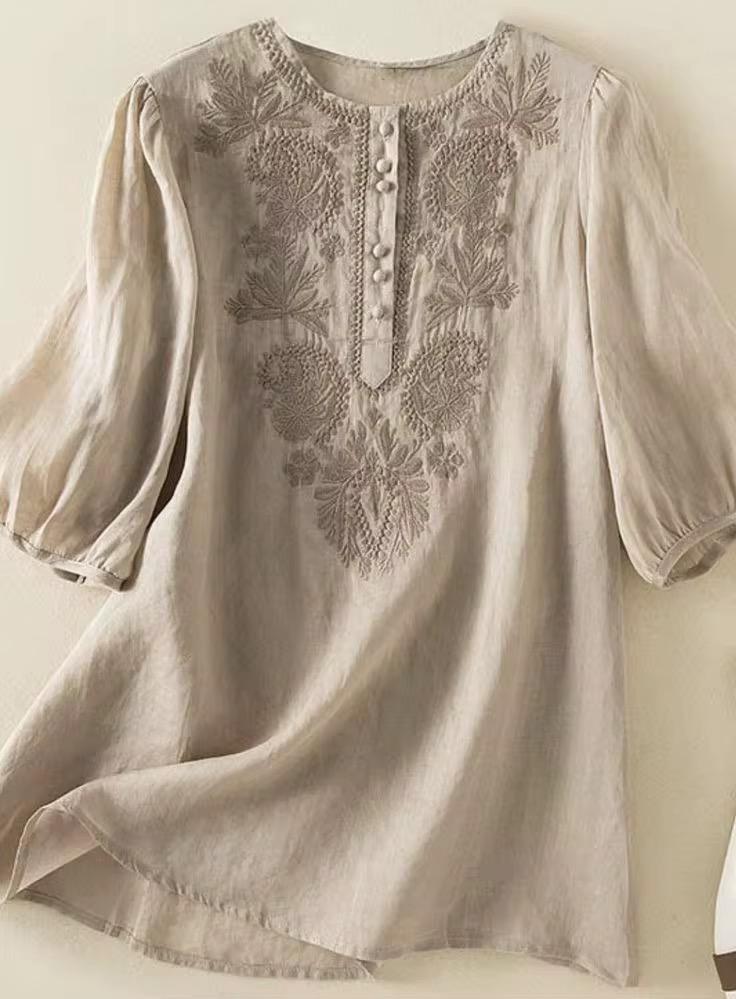 Premium 100% Cotton–Linen Embroidered Blouse