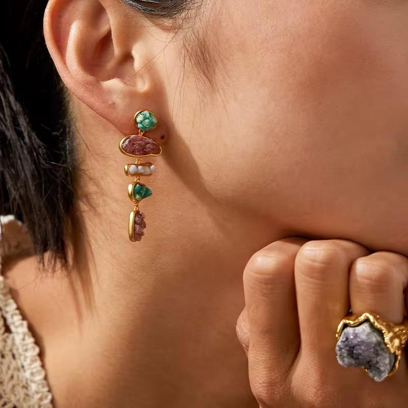 Asymmetric Natural Stone Drop Earrings