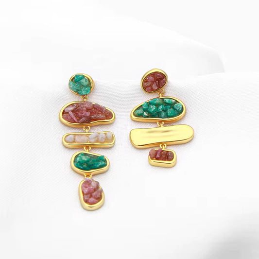 Asymmetric Natural Stone Drop Earrings