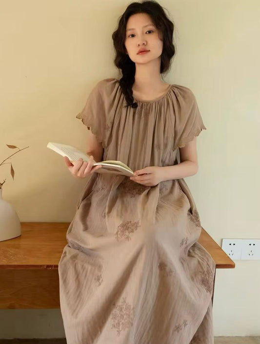 Embroidered Pure Cotton Gauze Dress