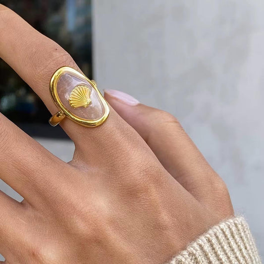 18K Gold Plated Oval Shell Ring