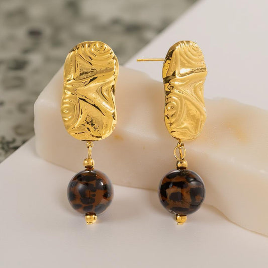 Elegant 18K Gold Plated Leopard Bead Earrings