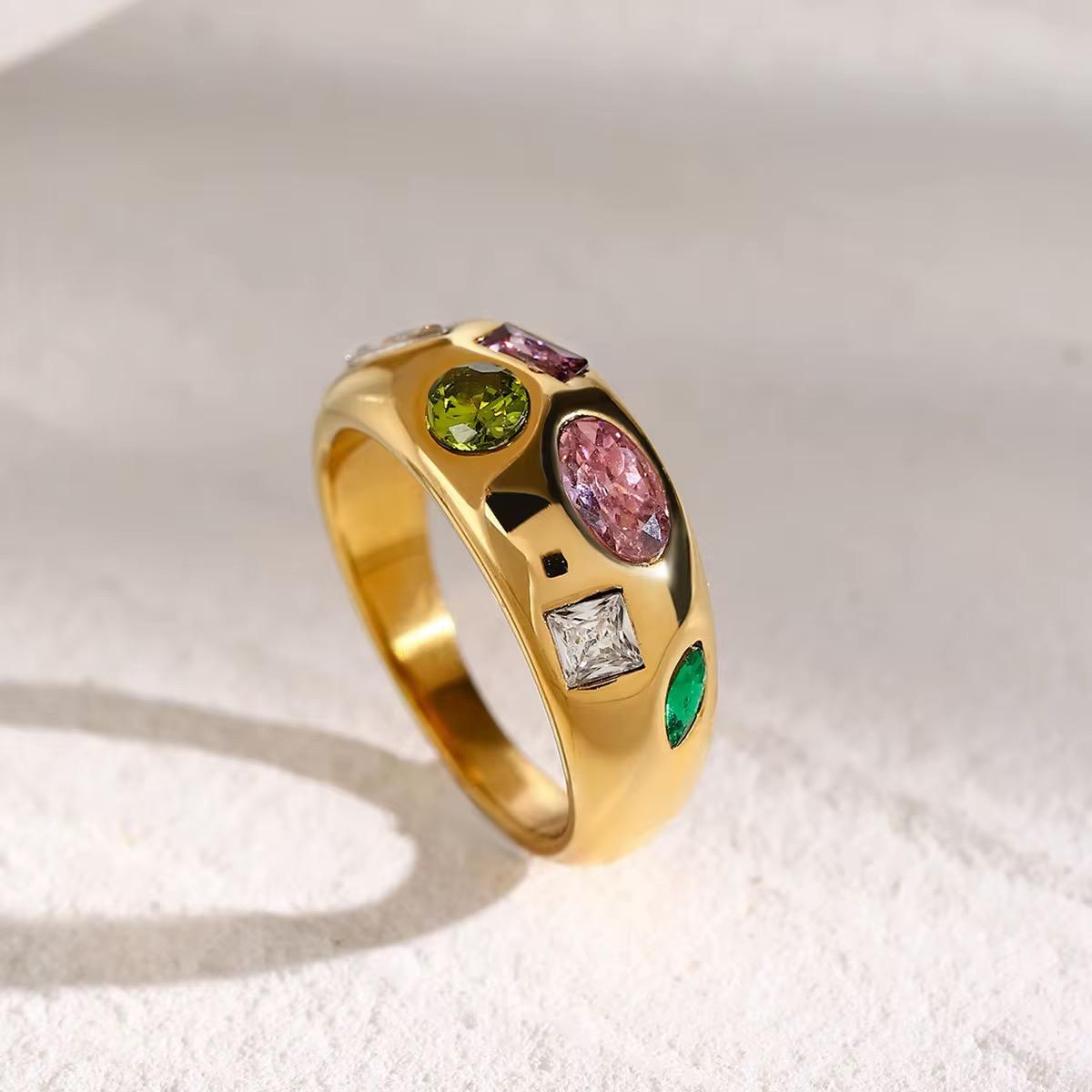 18K Gold Plated Multicolour Stone Ring