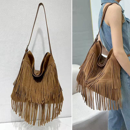 Bohemian Vintage Suede Fringe Tassel Bag