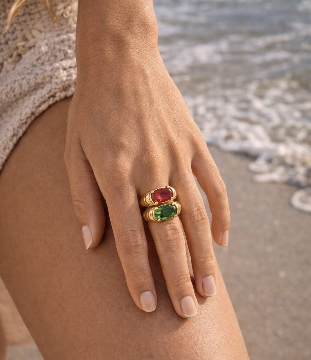 Garnet and Evergreen Rings