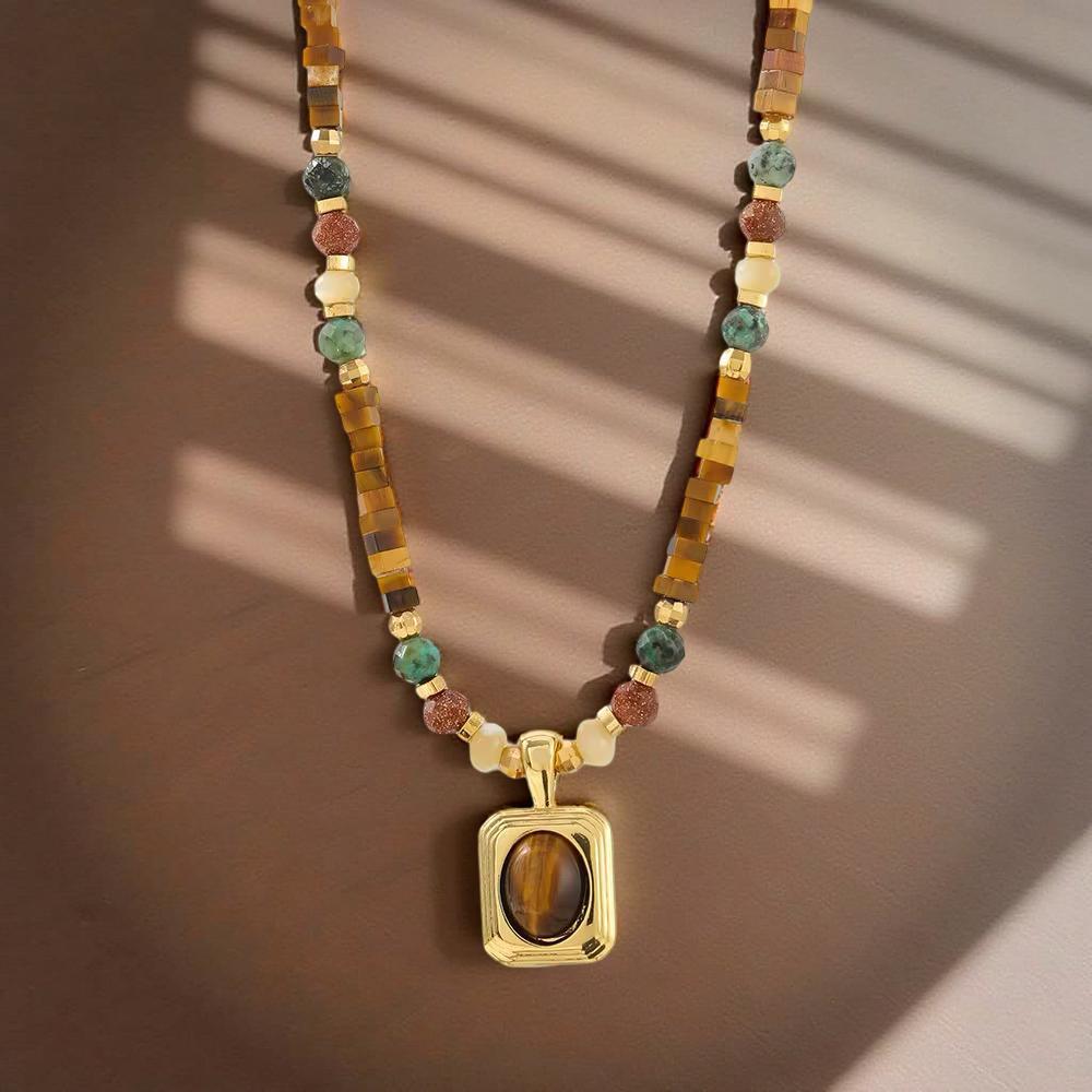 18K Real Gold Plated Turquoise & Amber Necklace