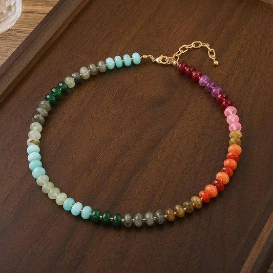 Handmade Natural Stone Rainbow Beaded Choker