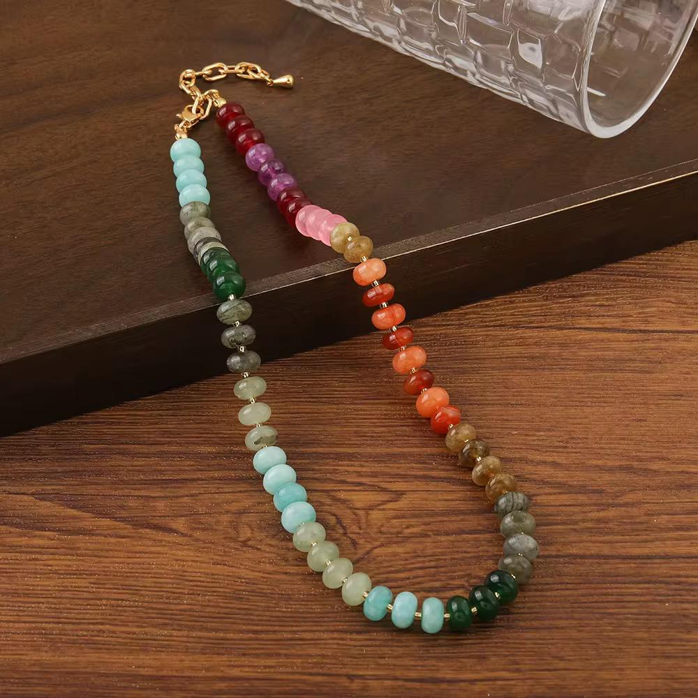 Handmade Natural Stone Rainbow Beaded Choker