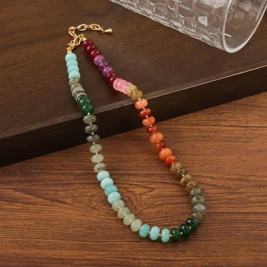 Handmade Natural Stone Rainbow Beaded Choker