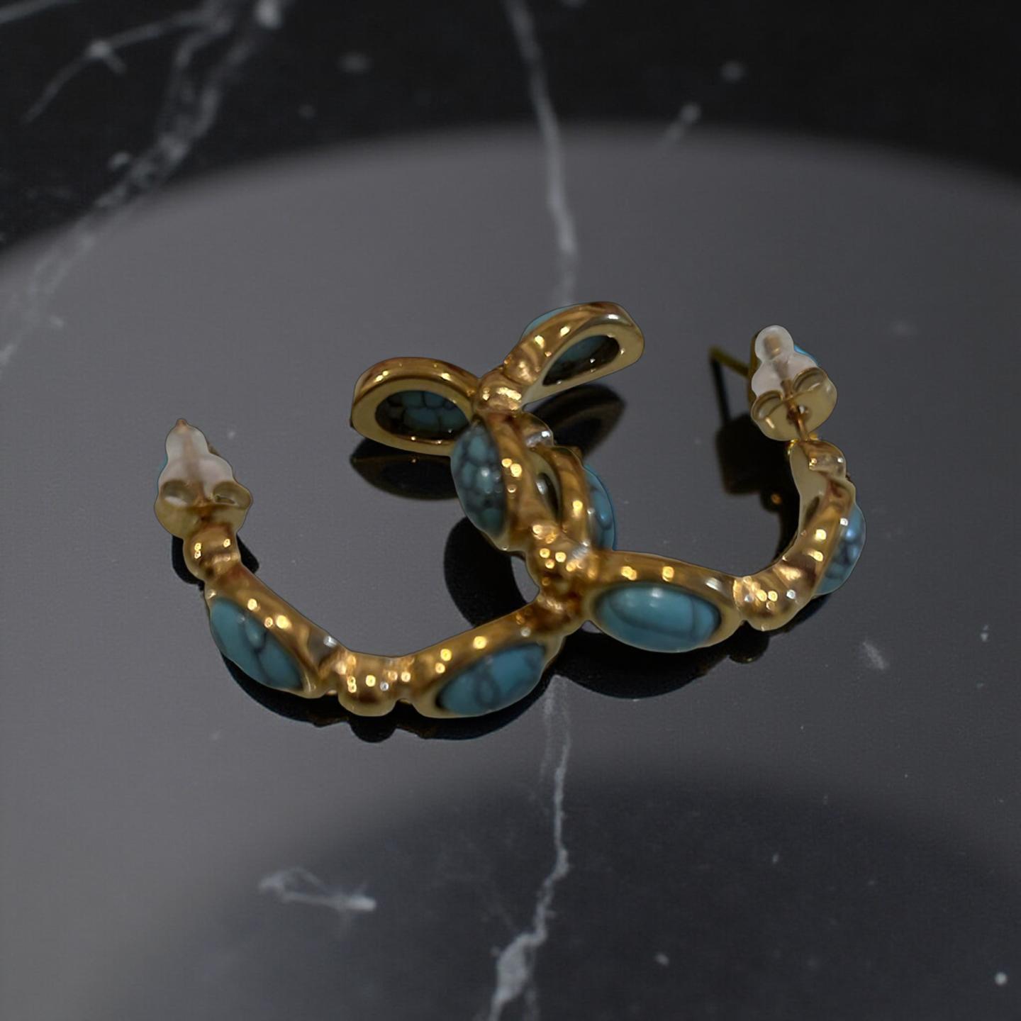 18K gold plated turquoise resin hoop earrings | Turquoise resin hoop earrings with gold plating | Lightweight gold hoop earrings turquoise | Statement turquoise hoop earrings | Modern gold plated resin hoop earrings | Summer turquoise hoop earrings for women | Stylish turquoise resin earrings close up | Fashion hoop earrings gold and turquoise | Minimalist statement hoop earrings | Elegant turquoise hoop earrings | Bold resin hoop earrings gold plated | Vacation ready turquoise earrings 