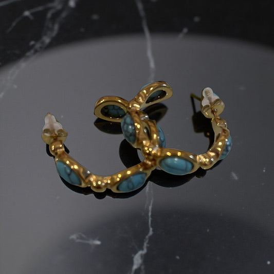 18K gold plated turquoise resin hoop earrings | Turquoise resin hoop earrings with gold plating | Lightweight gold hoop earrings turquoise | Statement turquoise hoop earrings | Modern gold plated resin hoop earrings | Summer turquoise hoop earrings for women | Stylish turquoise resin earrings close up | Fashion hoop earrings gold and turquoise | Minimalist statement hoop earrings | Elegant turquoise hoop earrings | Bold resin hoop earrings gold plated | Vacation ready turquoise earrings 