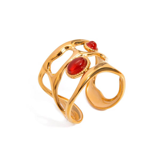 The Ruby sculptural open ring | 18K gold plated open ring | Modern gold statement ring | Sculptural minimalist ring | Open band gold ring design | Elegant gold open ring | Contemporary gold jewelry | Women’s statement ring | Luxury gold plated ring | Minimalist open ring | Artistic gold ring | Fashion statement ring | Modern jewelry design | Gold plated sculptural ring | Timeless gold open ring