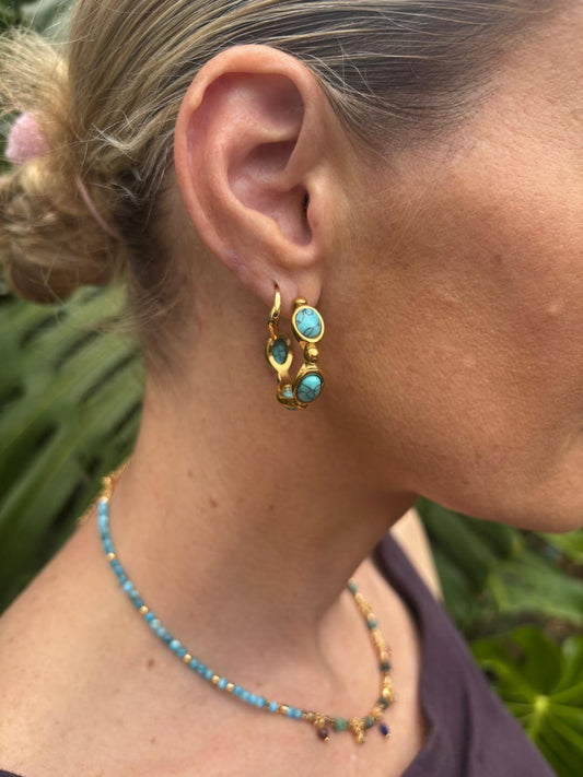 18K gold plated turquoise resin hoop earrings | Turquoise resin hoop earrings with gold plating | Lightweight gold hoop earrings turquoise | Statement turquoise hoop earrings | Modern gold plated resin hoop earrings | Summer turquoise hoop earrings for women | Stylish turquoise resin earrings close up | Fashion hoop earrings gold and turquoise | Minimalist statement hoop earrings | Elegant turquoise hoop earrings | Bold resin hoop earrings gold plated | Vacation ready turquoise earrings 