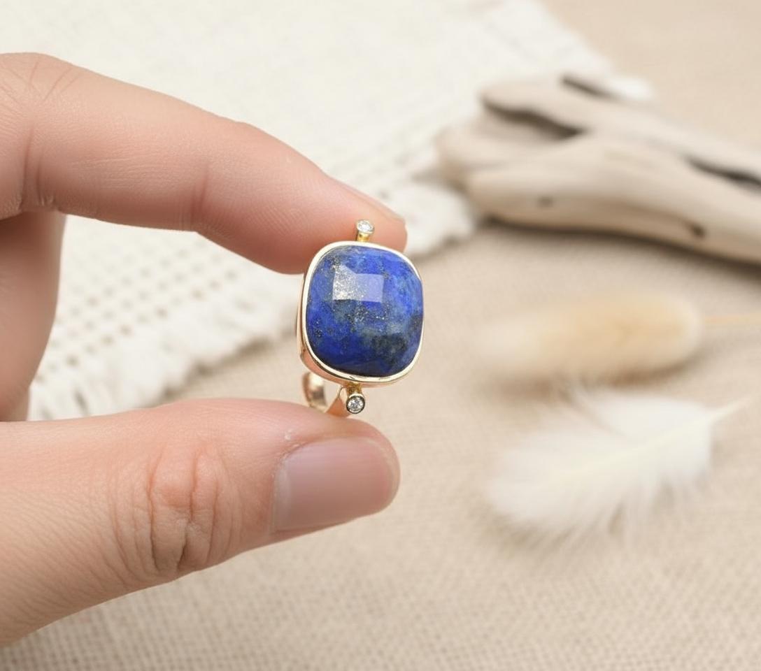 Square Crystal & Lapis Ring