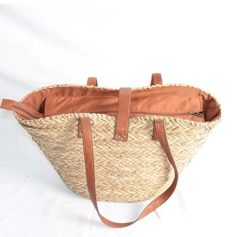 Handmade Seagrass Beach Tote with Leather Handles