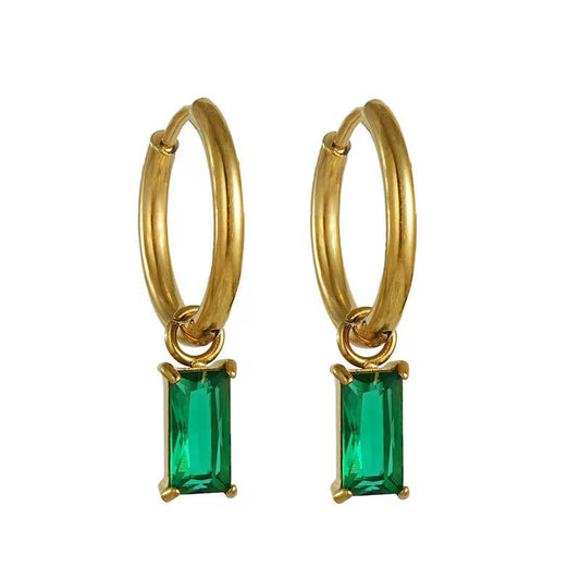 Gold-Plated Green CZ Huggie Earrings