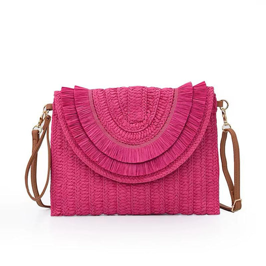 The Rose Sustainable Straw Fringe Clutch Bag