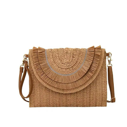 The Rose Sustainable Straw Fringe Clutch Bag