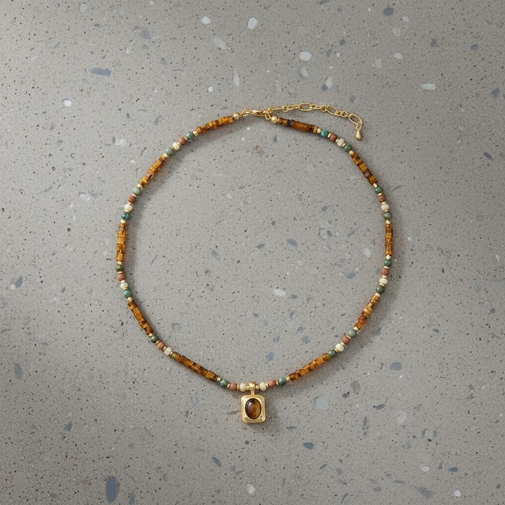 18K Real Gold Plated Turquoise & Amber Necklace