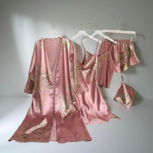 High Quality Women’s Luxury 5-Piece Silk Sleepwear Set