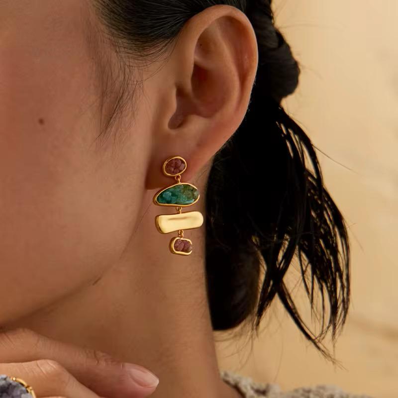 Asymmetric Natural Stone Drop Earrings