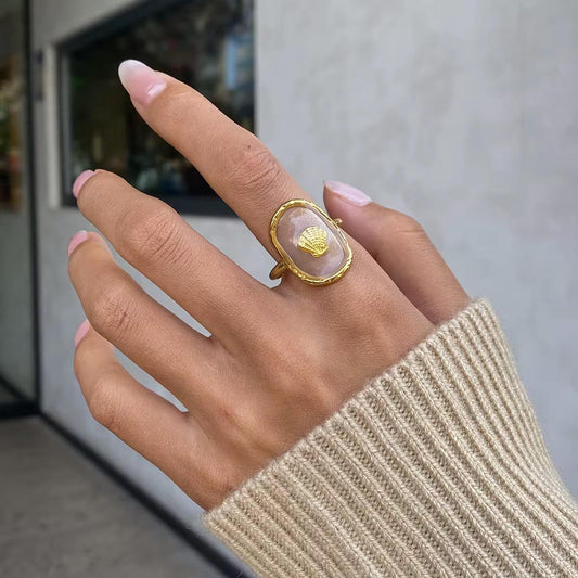 18K Gold Plated Oval Shell Ring