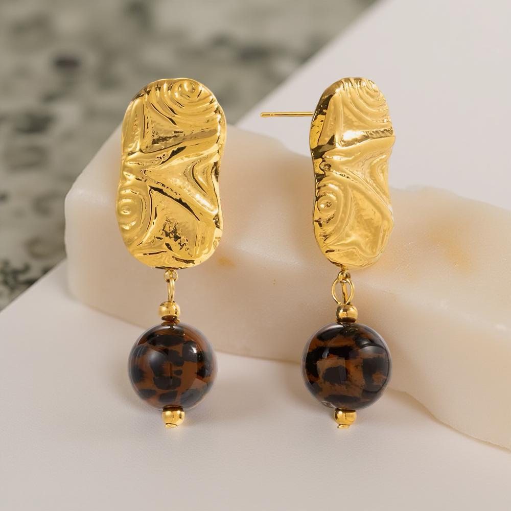 Elegant 18K Gold Plated Leopard Bead Earrings