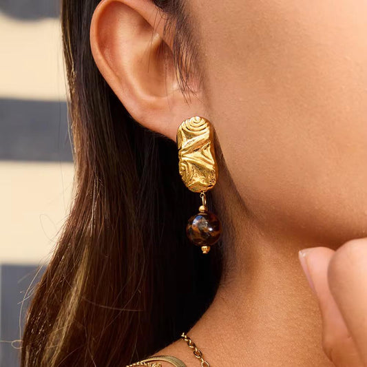 Elegant 18K Gold Plated Leopard Bead Earrings