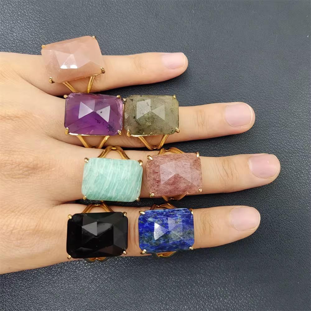 Natural Crystal Gemstone Rectangle Rings