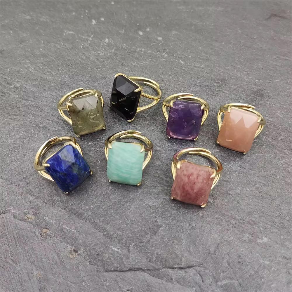 Natural Crystal Gemstone Rectangle Rings