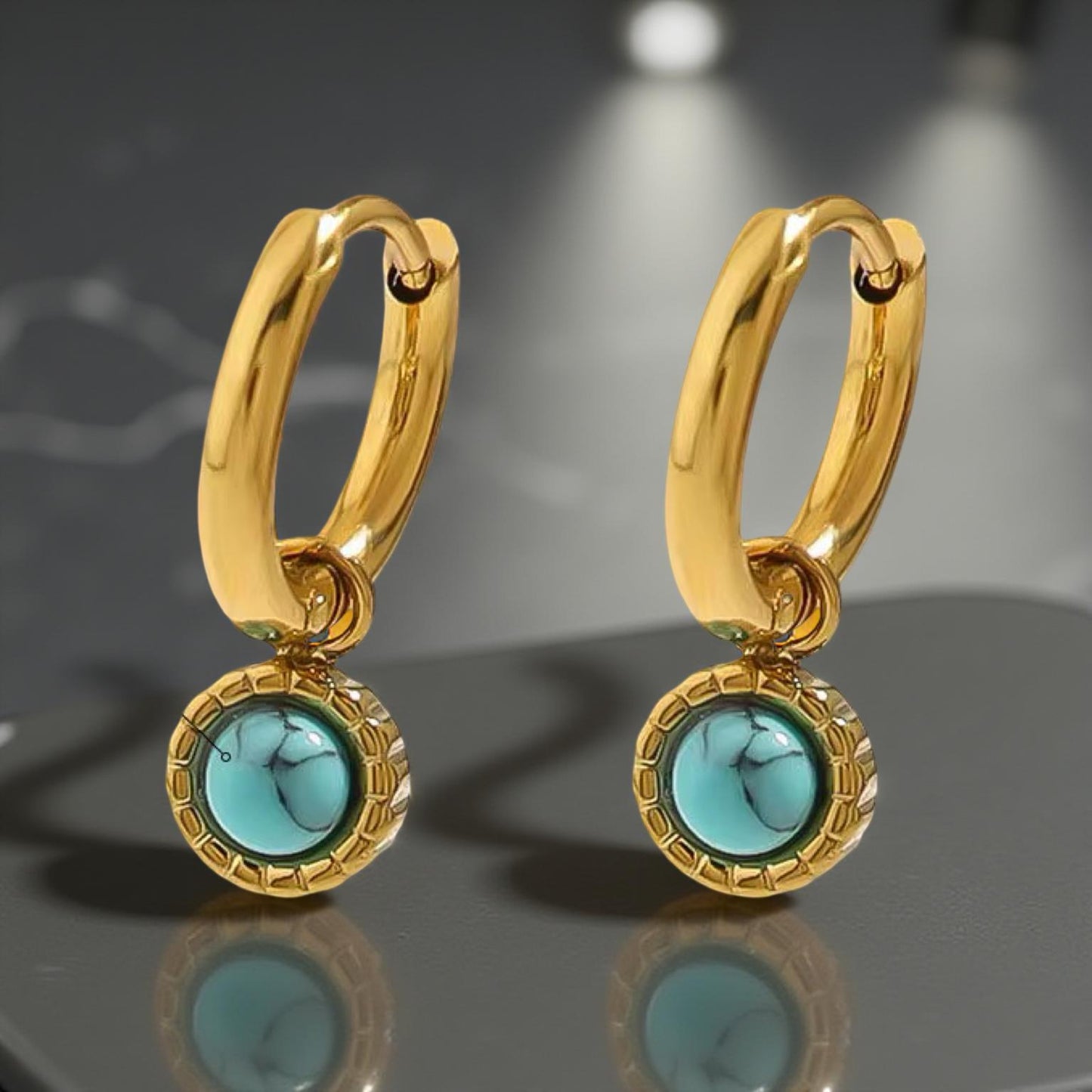 Dainty Turquoise Stone Hoop Earrings