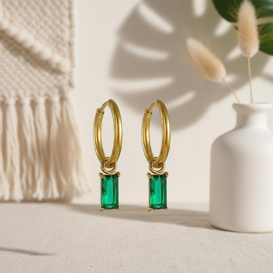 Gold-Plated Green CZ Huggie Earrings