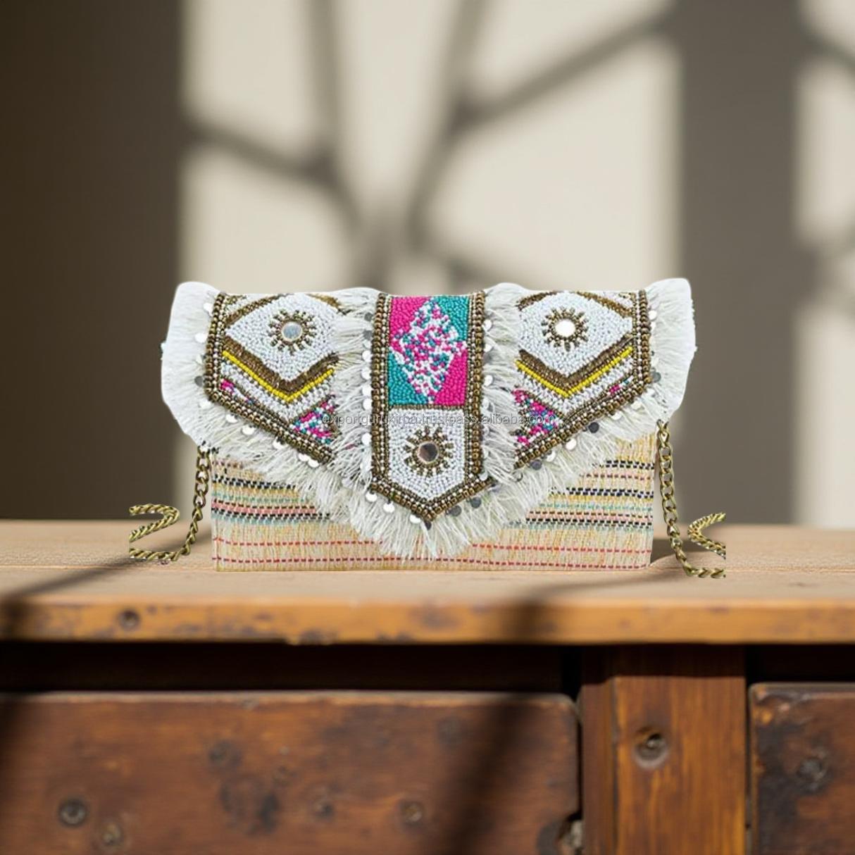 The Aurora Handmade Boho Embroidered Canvas Clutch
