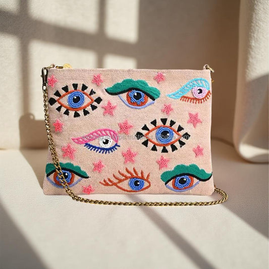 The Odette Handmade Embroidered Canvas Eye Clutch