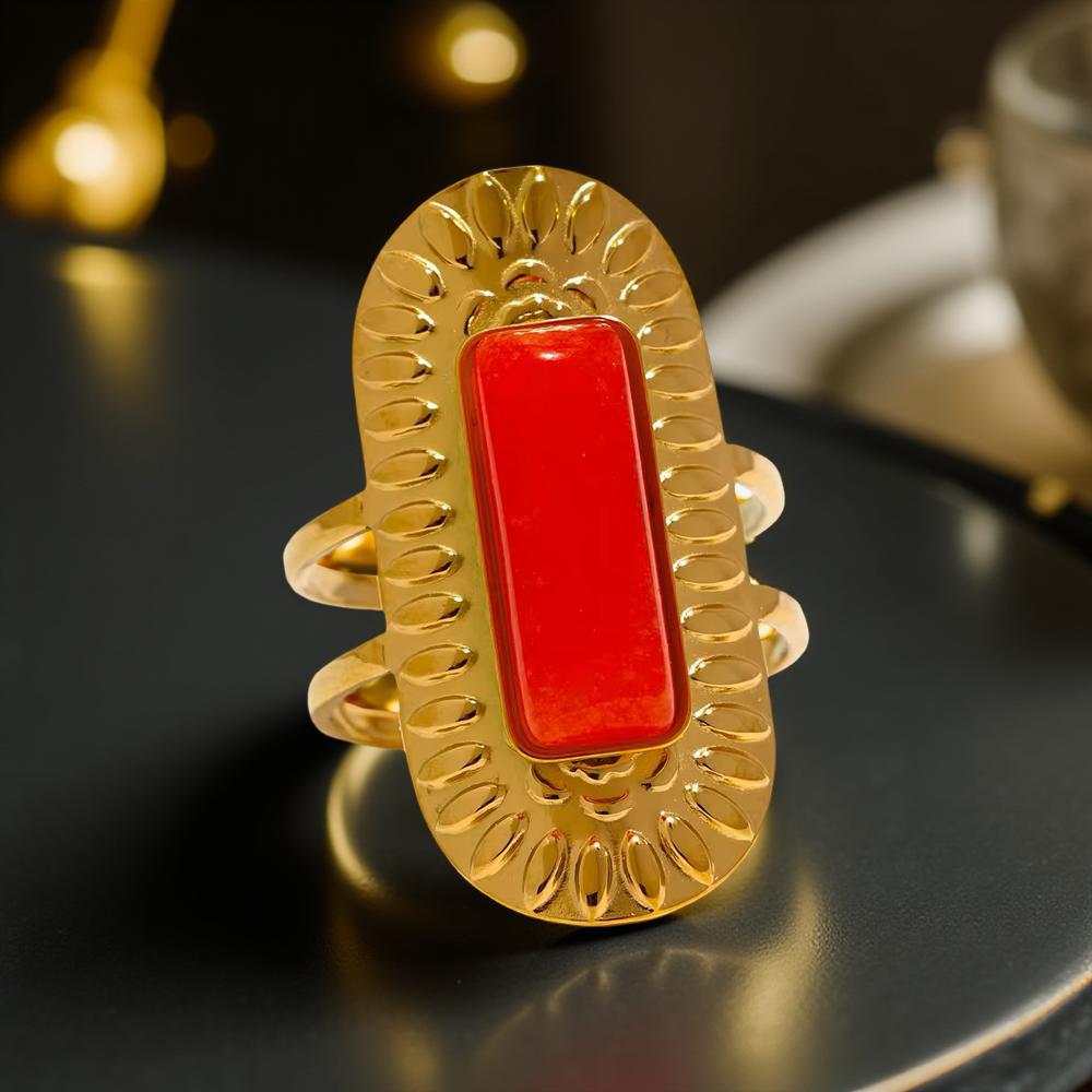 Red Stone Geometric Gold Ring