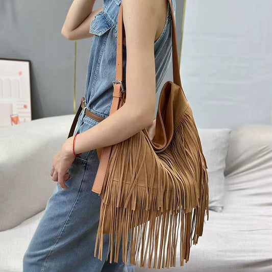 Bohemian Vintage Suede Fringe Tassel Bag