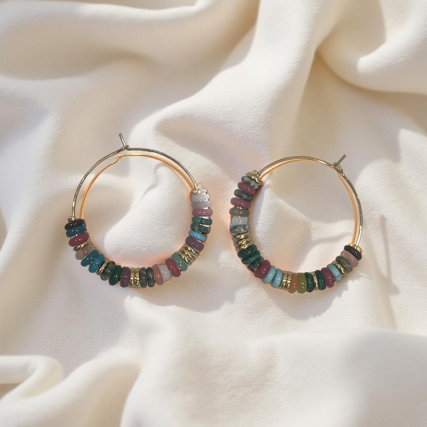 Handmade Natural Stone Hoop Earrings