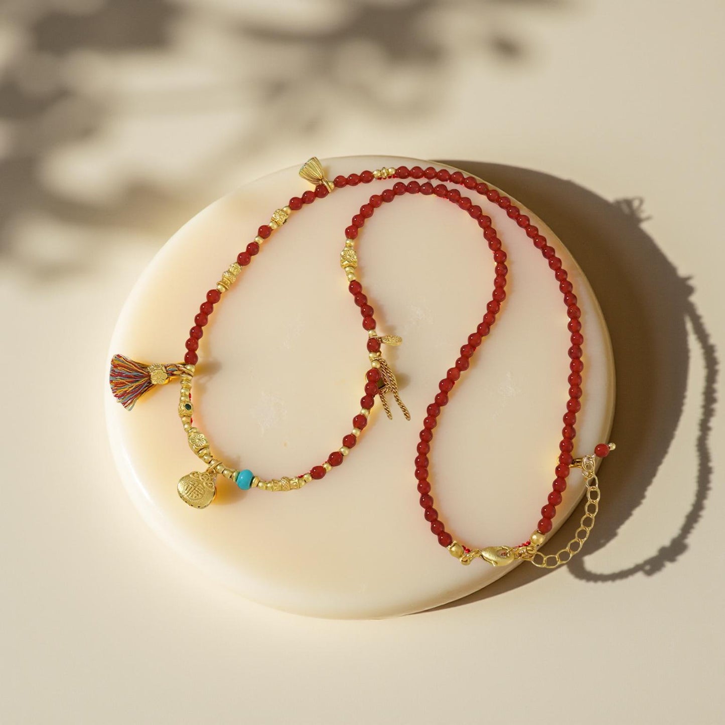 Red Agate & Gold Charm Wealth Necklace