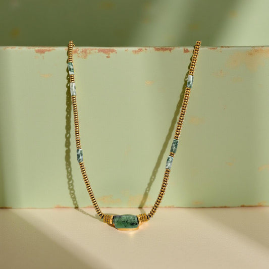 Natural Stone & Gold Beaded Choker