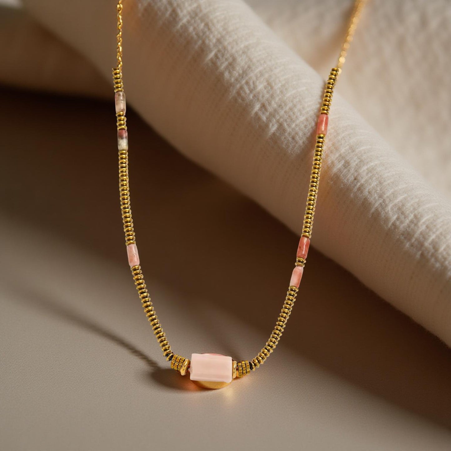 Natural Stone & Gold Beaded Choker