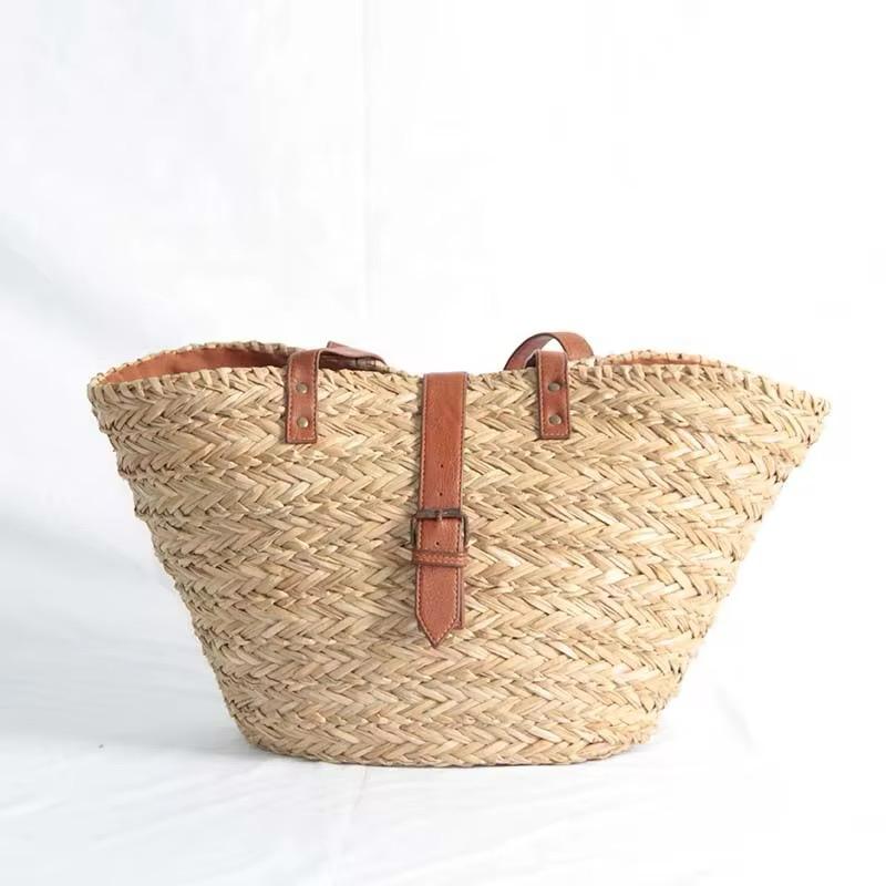 Handmade Seagrass Beach Tote with Leather Handles