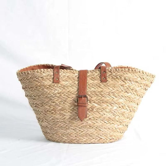 Handmade Seagrass Beach Tote with Leather Handles