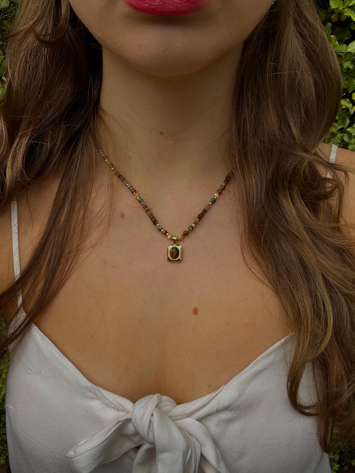 18K Real Gold Plated Turquoise & Amber Necklace